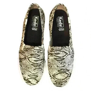 🌈 6/$60, Keds Faux Snakeskin Print, Slip On Sneakers, Black/Tan/White, Size 8.5